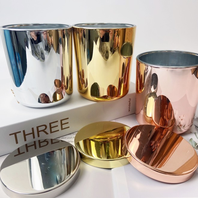 10oz 12oz 16oz Gold Sliver Rose Gold  Round Candles Jars Vessel Container Glass Candle Jar with Metal Lid