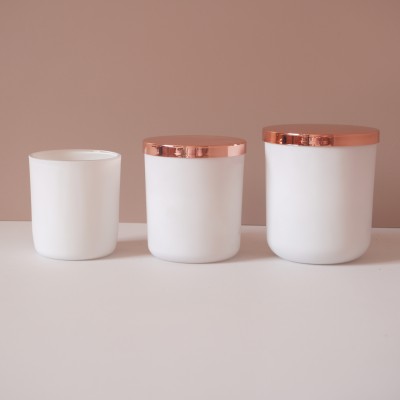 Stock 8OZ 12OZ 16OZ  Matte White Glass Candle Jar With Wood Metal Wood Cork Lid