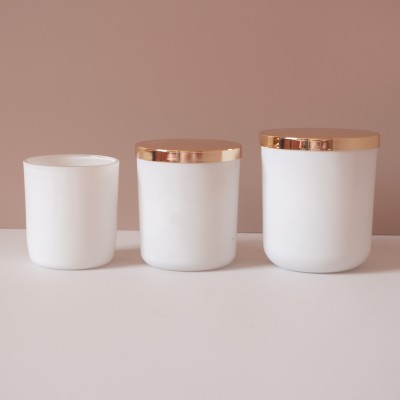 Stock 8OZ 12OZ 16OZ  Matte White Glass Candle Jar With Wood Metal Wood Cork Lid