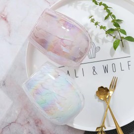Wholesale Leopard Print Egg Shape Empty Glass Cylinder Luxury Unique Iridescent Pink Candle Jar for Home Decoration
