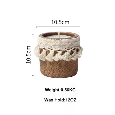 12OZ Empty Unique Khaki Concrete Candle Jars With Tassels Vintage Luxury Cement Candle Cup Container for Candle Making