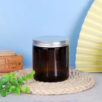 16oz Amber Clear Big Size Luxury Empty Straight Sided Glass Candle Jar with Aluminum Metal Lids