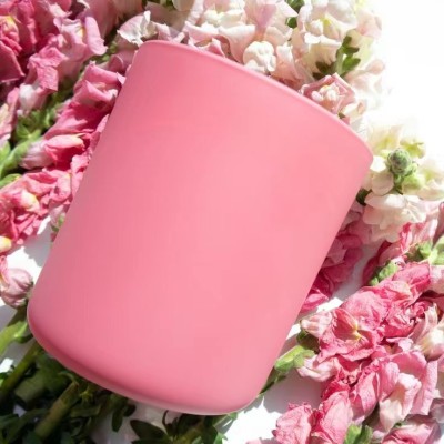 Hot Sale Rosy Series Iridescent Matte Round Bottom Candle Jar With Lids for Valentine's Day 8OZ 10OZ 12OZ 16OZ