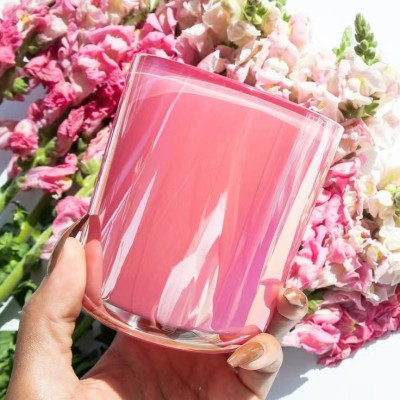 Hot Sale Rosy Series Iridescent Matte Round Bottom Candle Jar With Lids for Valentine's Day 8OZ 10OZ 12OZ 16OZ