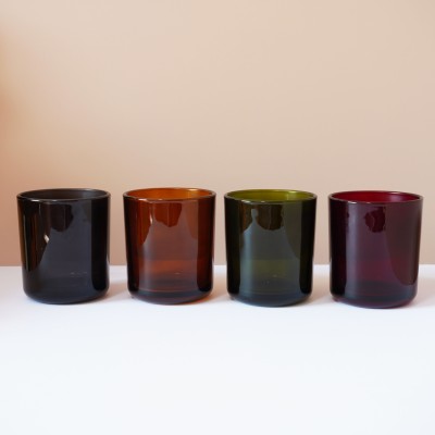 Stock 8OZ 12OZ 16OZ Transparent Amber Hunter Wine Clear Smoke Aura Glass Candle Jars Round Bottom Shape