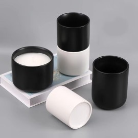 Custom Luxury Matte Black and White Ceramic Candle Jars with Lid for Christmas Decor and Wedding Candles