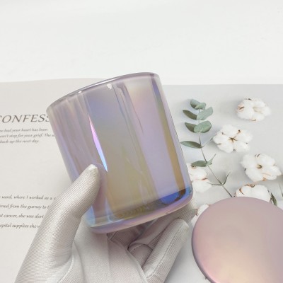 2.5OZ 8OZ Small Size Iridescent Tealight Candle Glass Jar Blush Sage Mermaid Aura Glass Vessels
