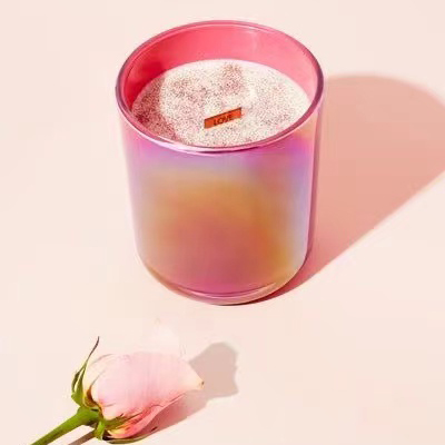 Hot Sale Rosy Series Iridescent Matte Round Bottom Candle Jar With Lids for Valentine's Day 8OZ 10OZ 12OZ 16OZ