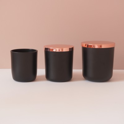 Stock 8OZ 12OZ 16OZ  Round Bottom Matte Black Glass Candle Jar With Wood Metal Wood Cork Lid