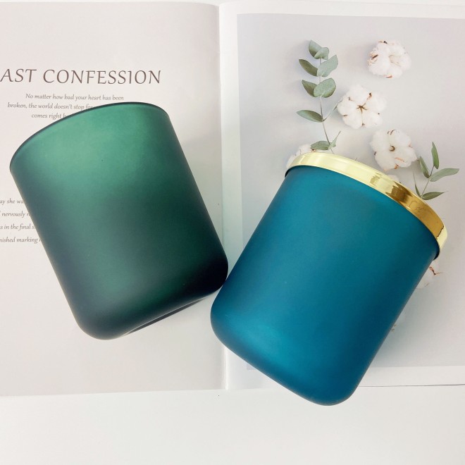 16OZ Luxury Round Bottom Glass Candle Jar Frosted Blue Green Candle Jar Colored Painting Empty Container