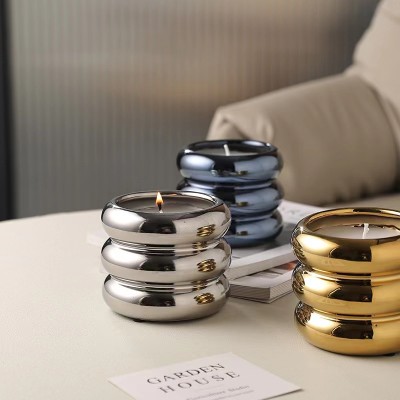 8OZ Luxury Candle Jars Ceramic Cylinder Iridescent Doughnut Shape Ceramic Candle Holders Lanterns Candle Jars
