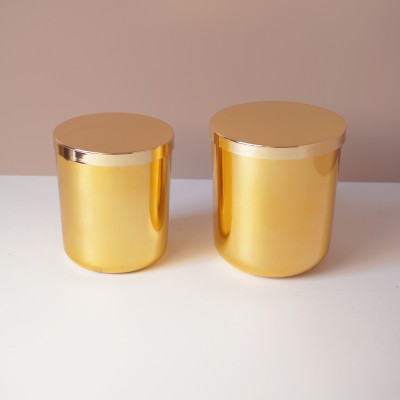 8OZ 12OZ 16OZ Empty Gold Round Bottom Glass Candle Jar with Wood Metal Cork Lid