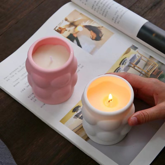 Empty 6OZ Cute Ceramic Candle Jar with Bubble for Candle Making Unique Creative Design Matte Candles Vessel Container