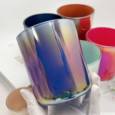 12OZ 16OZ Luxury Wholesale Empty Unique Iridescent Candle Jar Navy Blue Flamingo Black Iridescent Vessels