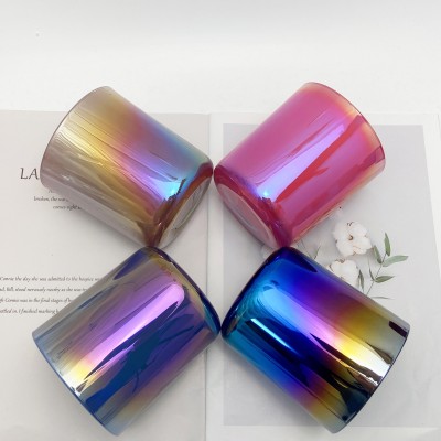 12OZ 16OZ Luxury Wholesale Empty Unique Iridescent Candle Jar Navy Blue Flamingo Black Iridescent Vessels