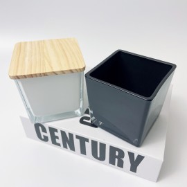 Wholesale Custom Empty Glossy White Black Glass Square Candle Vessel Jar with Lid