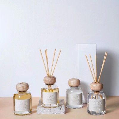 150ml Empty Luxury Round Clear Perfume Reed Glass Diffuser Bottle with Screw Wooden Lids Wholesale