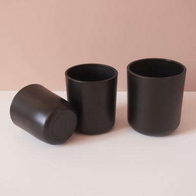 Stock 8OZ 12OZ 16OZ  Round Bottom Matte Black Glass Candle Jar With Wood Metal Wood Cork Lid