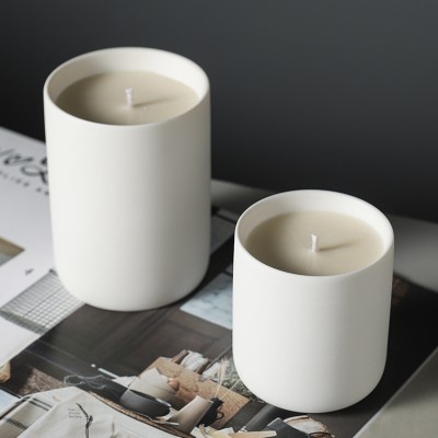 Matte White Modern Solid Color Cylindrical Ceramic Candle Jar Container for Making