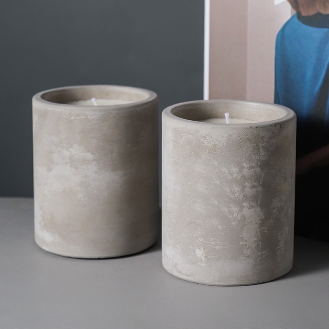 Custom Printed Logo Matte Modern Cylinder Concrete Container Cement Candle Vessel Jar Holder for Making