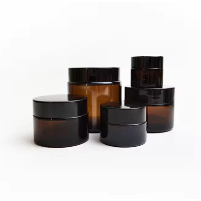 1oz 15g 30g 50g 100g Cosmetic Empty Around Shape White Green Amber Glass Cream Jar Face Cream Container with Black Lid