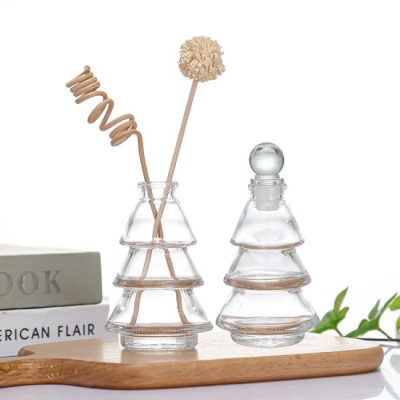 Unique Christmas-Tree-Shaped Aroma Glass Reed Diffuser Bottle 80ml Aromatherapy Essential Oil