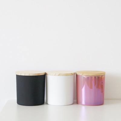Luxury 16oz Big Size Iridescent Candle Jars  for Candle Custom Glass Candle Holder With Wood Lid