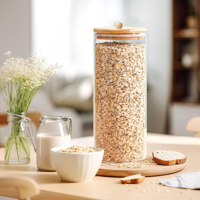High Borosilicate Glass Storage Jar Bottle With Wood Lid Kitchen Food Container