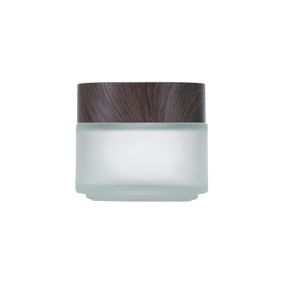 Best Selling Translucent Frosted Cosmetic Glass with Bamboo Wooden Plastic Lid 15g 30g 50g 100g Cover Inner White 1pcs
