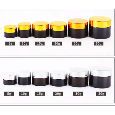 1oz 15g 30g 50g 100g Cosmetic Empty Around Shape White Green Amber Glass Cream Jar Face Cream Container with Black Lid