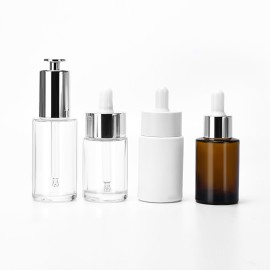 Luxury 1oz Amber Frosted 30ml Essential Oil Flat Shoulder Serums Glass Dropper Bottle with Aluminum Lid