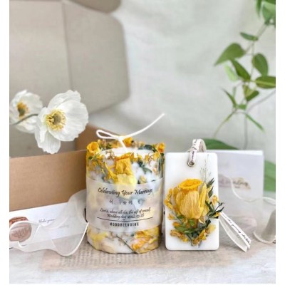 Romantic Rose Dried Flowers Cylinder Aromatherapy Luxury Soy Wax Scented Candle with Dry Flower