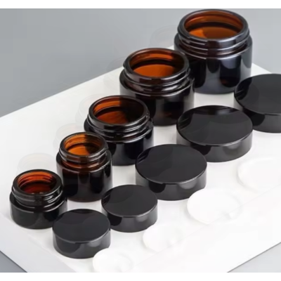 1oz 15g 30g 50g 100g Cosmetic Empty Around Shape White Green Amber Glass Cream Jar Face Cream Container with Black Lid