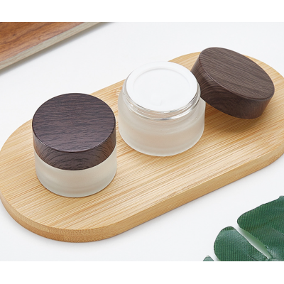 Best Selling Translucent Frosted Cosmetic Glass with Bamboo Wooden Plastic Lid 15g 30g 50g 100g Cover Inner White 1pcs