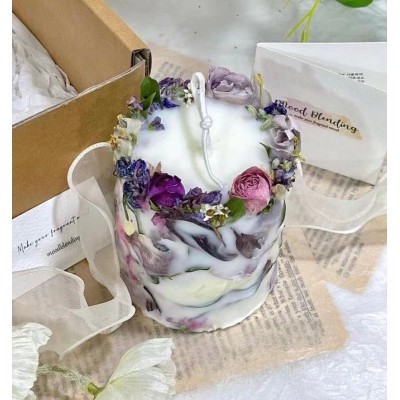 Romantic Rose Dried Flowers Cylinder Aromatherapy Luxury Soy Wax Scented Candle with Dry Flower