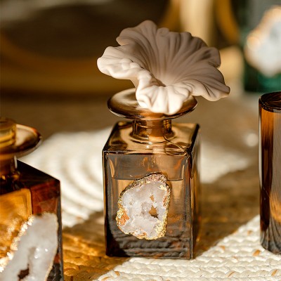 Luxury Bathroom Essential Oil Diffuser Reed  Sticks Jasmine Rose Brown Perfume Glass