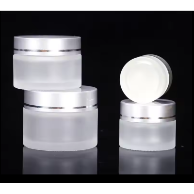 Cosmetic Packing 5g 10g 15g 30g 50g 100g Matte Black clear Amber Glass Cream Jar with Gold Black Sliver Aluminium Cap in Stock