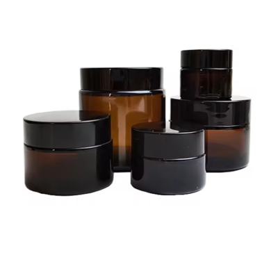 1oz 15g 30g 50g 100g Cosmetic Empty Around Shape White Green Amber Glass Cream Jar Face Cream Container with Black Lid