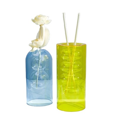 Hand Blown Double Layer Colorful Borosilicate Aromatherapy Empty Glass Fragrance Reed Diffuser Bottle 50ml 100 150