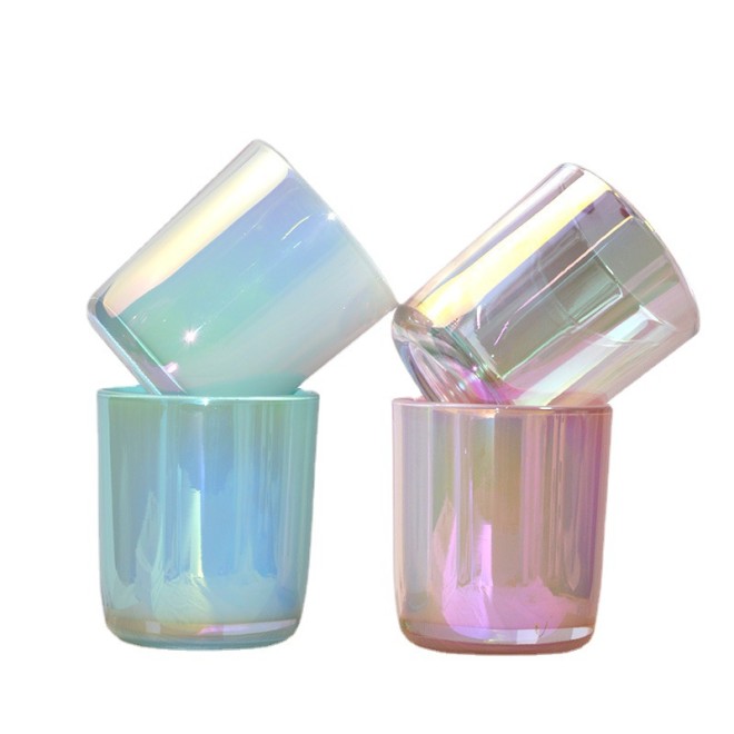 Luxury 16oz Big Size Iridescent Candle Jars  for Candle Custom Glass Candle Holder With Wood Lid