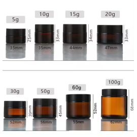 1oz 15g 30g 50g 100g Cosmetic Empty Around Shape White Green Amber Glass Cream Jar Face Cream Container with Black Lid