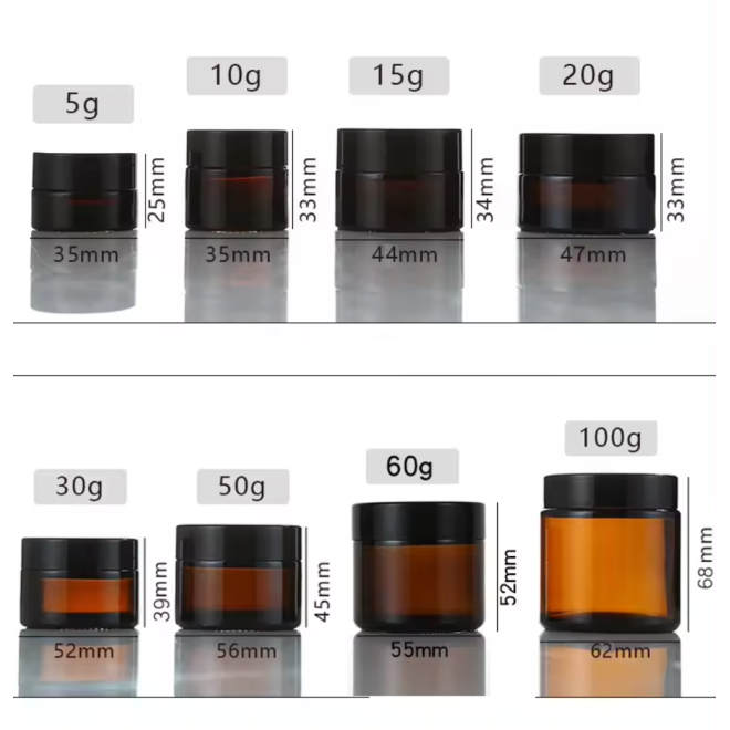 1oz 15g 30g 50g 100g Cosmetic Empty Around Shape White Green Amber Glass Cream Jar Face Cream Container with Black Lid