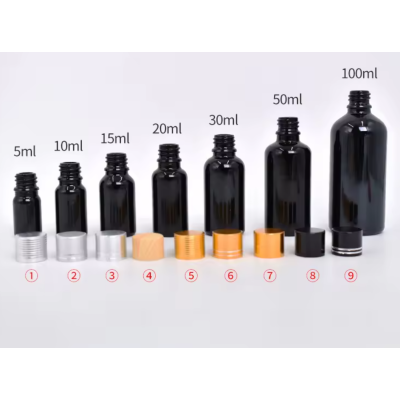 Luxury Customizable Logo Black Essential Oil Bottles,black Glass , Aluminium Bottle for