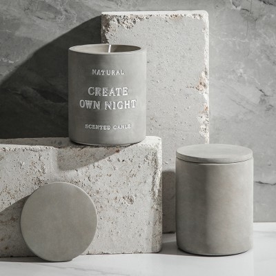Custom Printed Logo Matte Modern Cylinder Concrete Container Cement Candle Vessel Jar Holder for Making