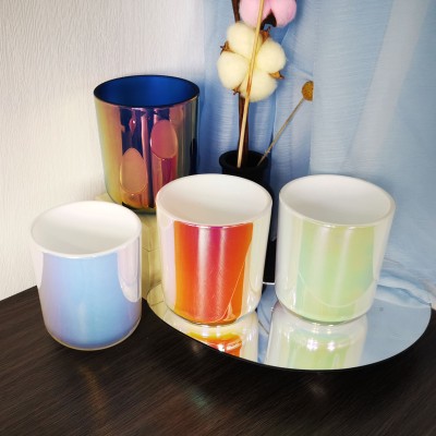 Luxury 16oz Big Size Iridescent Candle Jars  for Candle Custom Glass Candle Holder With Wood Lid