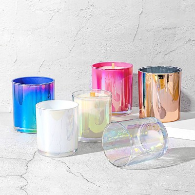 12 oz Colorful Iridescent White Gloss Candle Jar