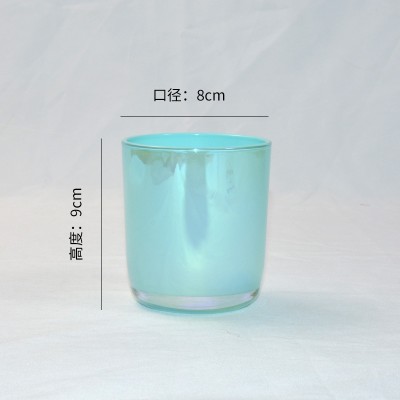 Free Sample Luxury Cylinder 8oz 220ml Iridescent Colorful Clear Glass Candle Jars With Wooden Lid