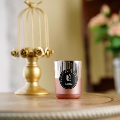 Wholesale Unlabeled 8oz Luxury Private Label Vanilla Soy Wax Decorative Electroplate Rose Gold Scented Candle with Gift Box