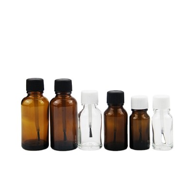 Plastic Glass Transparent Amber Brush Bottle Brush Cap Touch up Glue Paint Bottle Nail Polish Essential Oil Bottle