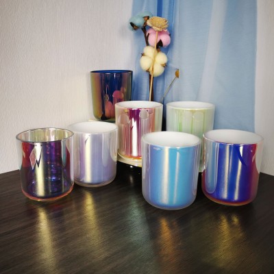 Luxury 16oz Big Size Iridescent Candle Jars  for Candle Custom Glass Candle Holder With Wood Lid